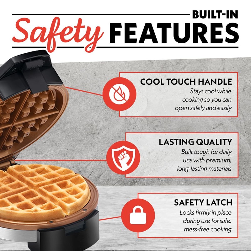 Gourmia Belgian Waffle Maker – Compact Design with Upright Storage,