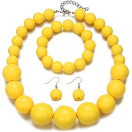 Juego de joyas de abalorio gruesas multicolores, collar de abalorio gruesas, juego de aretes de perlas de imitacin de gran tamao retro para fiesta de graduacin
