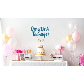 OMG Ur A Teenager Blue Glitter Banner - 13th Birthday Decorations, Favors and Supplies