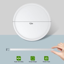 Afaoel 12 "LED Ceiling Light 24W Color Temperature 5000K, Flat Circular Ceiling Light for Bedroom, Kitchen, utilities, Laundry, Closets, Hallways, Easy Installation (White -5000K, 12 Inch)