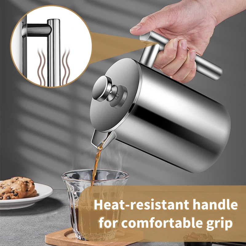 Eidoct 350ml Stainless Steel Double Wall Heat Resistant Coffee Press,