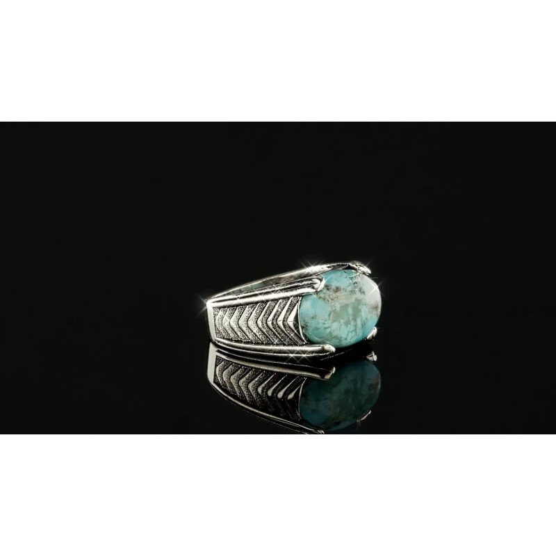 HarlemBling Blue Genuine Turquoise Mens Real Solid 925 Sterling Silver