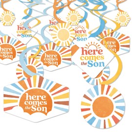 Big Dot of Happiness Here Comes The Son Party Decoration Swirls, Boy Boho Baby Shower Hanging Decor - Set of 40