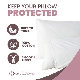 Zippered Pillow Protectors 100% Cotton, Healthy Breathable & Quiet (8 Pack) White Pillow Covers Protects from Dirt, debris (Queen - Set of 8-20x30)