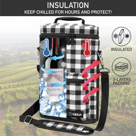 opux Wine Bag 2 Bottle Wine Tote Carrier, Insulated Wine Cooler Bag for Travel Picnic, Leakproof Portable Padded Case, Wine Gifts For Women Men Wine Lovers Christmas, Plaid Buffalo White
