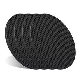 Trivets for Hot Dishes, Silicone Tivets (4, 4 Pack Black 2 Round & 2 Square 7.2" x 7.2" x .25")