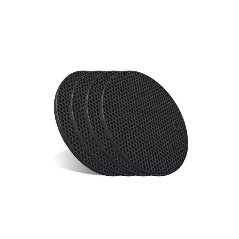 Trivets for Hot Dishes, Silicone Tivets (4, 4 Pack Black
