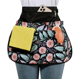 Bafelia Waterproof Cleaning Apron with 7 Pockets, Cleaning Supplies for Housekeeping, Lightweight and Durable Maid Apron (1, Pink Flowers)