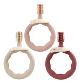 3 Pack Silicone Baby Teething Toys for 0-12 Months, Toothbrush Teether, Infant Oral Care for Sore Gums, BPA Free, Easy Grip Handles, Baby Toothbrush Chew Infant Toys (Pink)