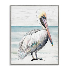 Stupell Industries Rustic Pelican Bird Beach Shoreline Portrait Framed Wall Art, Design By Patricia Pinto