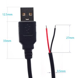 ELNONE 5PCS USB Pigtail 2 Wire Cable, 1M/3.3FT USB 2.0 Male Open End Extension Cable with 2-Position Spring Wire Connector