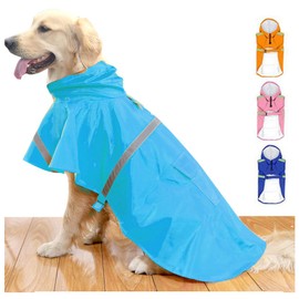 HAPEE Dog Raincoats for Large Dogs with Reflective Strip Hoodie,Rain Poncho Jacket for Dogs C3-Lake Blue