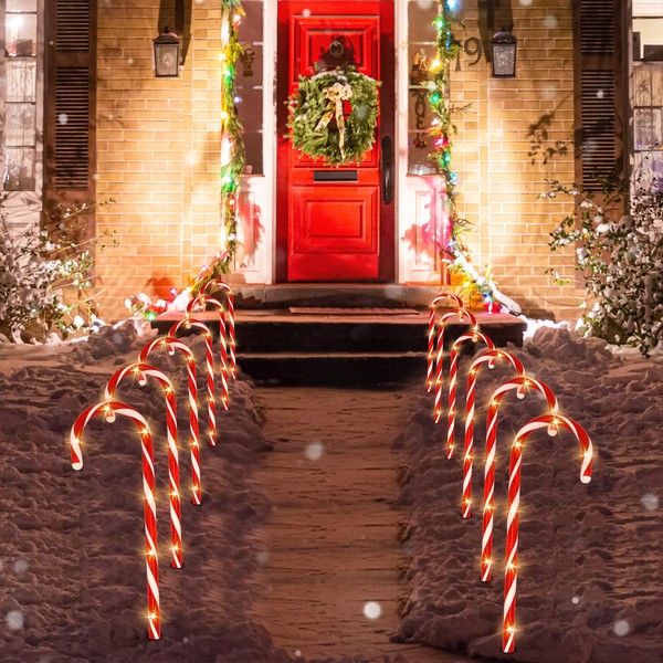 Joiedomi 12 Sets Christmas Candy Cane Pathway Markers Lights, 12” Christmas Stakes Lights, Outdoor Christmas Decorations Lights for Holiday Xmas Indoor Yard Patio Garden Walkway