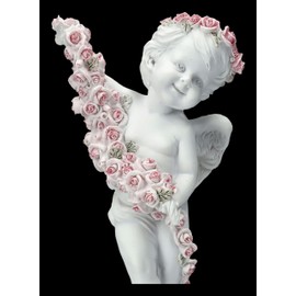 Angel Figurine Cherub with Roses on Pillar 22.5 cm Angel Decoration White