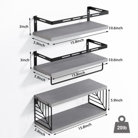 Fixwal 3+1 Tier Wall Mounted Bathroom Shelves Over Toilet, Rustic Wood Floating Shelves with Metal Frame and Towel Bar for Bathroom, Kitchen, Bedroom, Living Room (Gray)