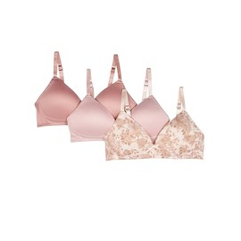 Tahari Girls' 3-Pack Molded Wireless Bras, Pale Floral, Peach, Pink
