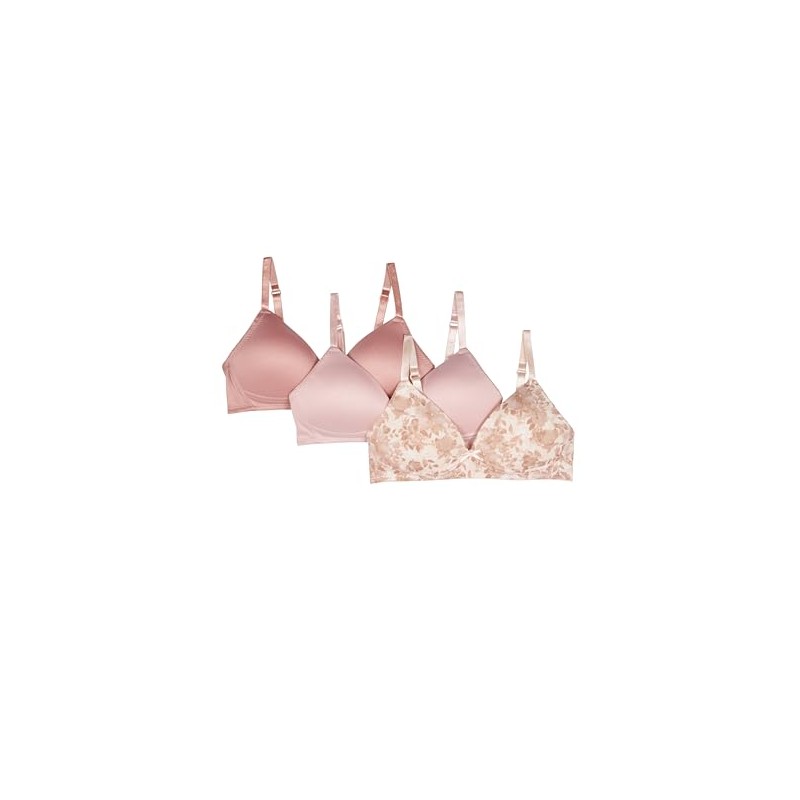 Tahari Girls' 3-Pack Molded Wireless Bras, Pale Floral, Peach, Pink