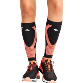 Infinity Leg Calf Compression Sleeve Socks 10-15 mmHg With Moisture Wicking Technology for Men or Women (Unisex) - ELECTRIC, Regular, Black/Vivid Orange