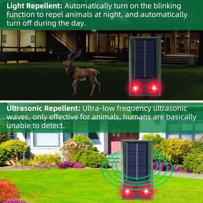 Tsuinz Red LED Lights Ultrasonic Solar Deterrent Wild Animal Repeller