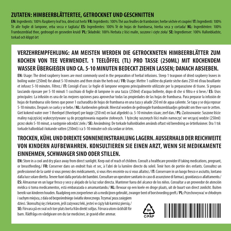 Raspberry Leaf Infusion (50g, 1.8oz), Raspberry Leaf Tea, Cut Raspberry