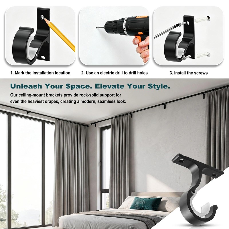 YIFKJYLF 6 Pcs Curtain Pole Brackets, Heavy Duty Curtain Rod