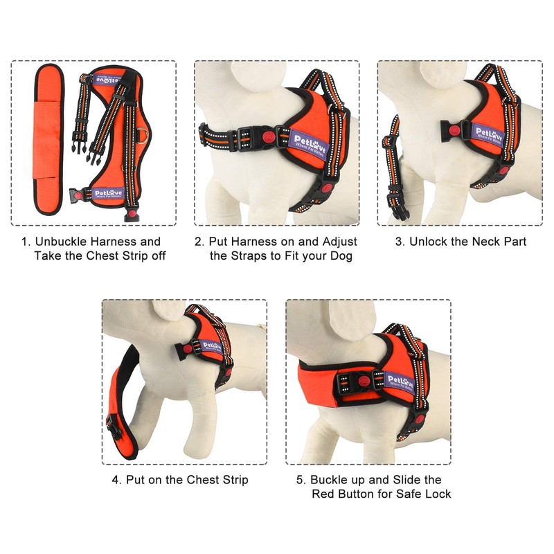 PETLOFT Dog Harness, Adjustable Soft Leash Padded No Pull Dog