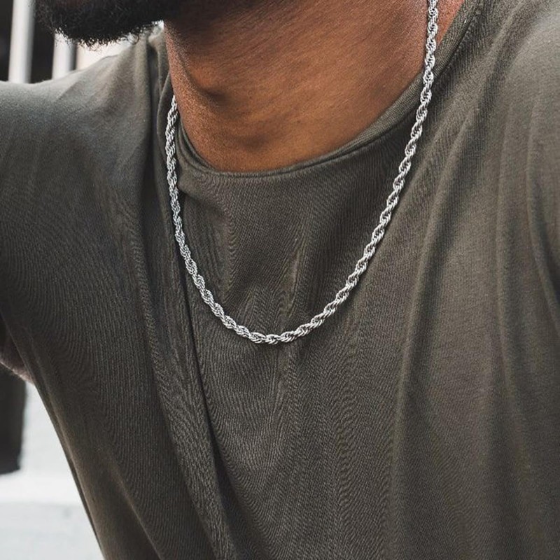 Genérico Collar Cadena Estilo Torzal Acero Inoxidable Unisex Plateado grosor