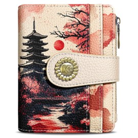 Kelvoris Japanese Sunset Goth Small Rfid Women Wallet Bifold Zipper Coin Pocket PU Leather Compact Cash Credit Card Holder Travel Wallet for Female Ladies Teen Girls 1 ID Window 10 Card Slots