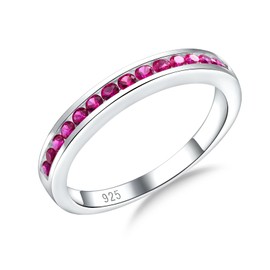 RANDES Red Ruby Ring Sterling Silver Band Rings for Women Stackable Birthstone Rings 0.5 Carat Red Gemstone Ring Half Eternity Wedding Band Size 8