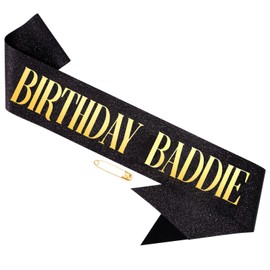 Hapdoo Birthday Baddie Sash for Women, Black “BIRTHDAY BADDIE” Sash with Gold Foil for Girl, Happy Funny Birthday Decorations Baddie Accessories for Women Men Party Favors Supplies