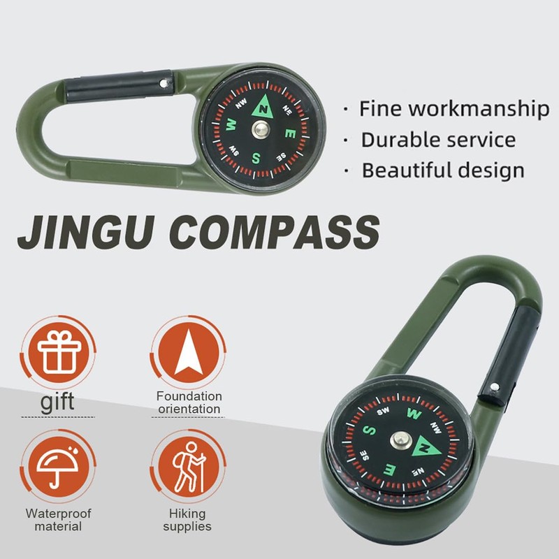 XUZOPIM Compass With Carabiner Hook Thermometer Multifunctional Portable Metal Carabiner