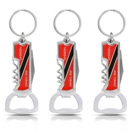 Multifunctional Bottle Opener Keychain Corkscrew Keychains - Carribean Countries - Set of 3 (Trinidad and Tobago)