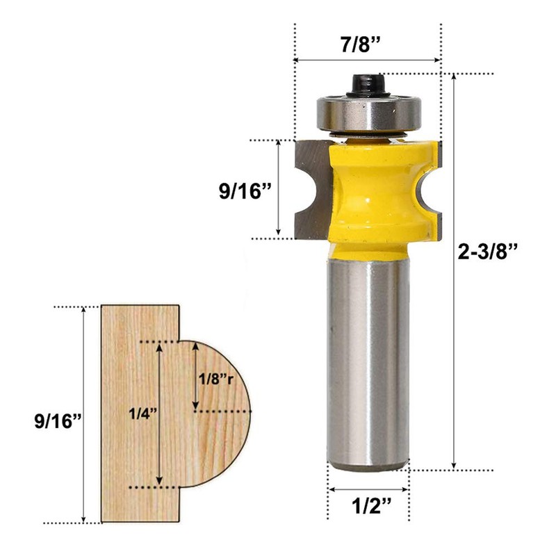 Bestgle Set of 5 Half Round Bullnose Router Bits Set