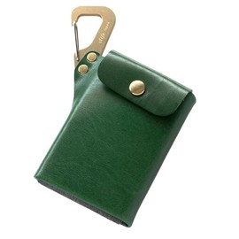 Cliff Men's Card Case, Card Holder, Carabiner, Gadget, Made in Japan, Leather, Brass, green
