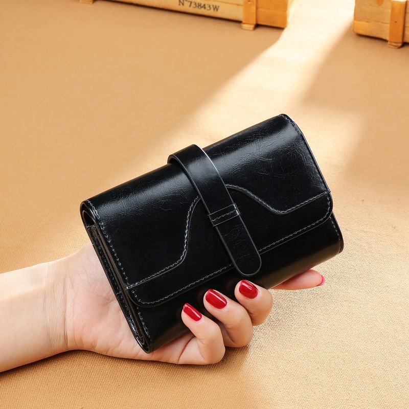 VINEY Women's Trifold Wallet, Cowhide Leather, Coin Purse, Short Wallet,