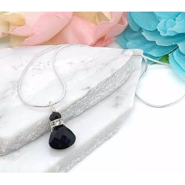 Bad Apple Designs Black Onyx Teardrop Pendant Silver Snake Chain Necklace 18 Inch