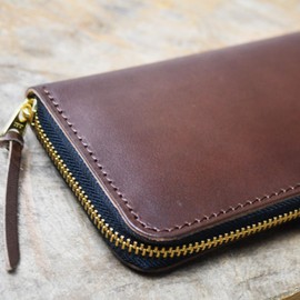atelierCODEL Men's Long Wallet, Round Zipper, Tochigi Leather, Genuine Leather, dark brown