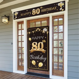 PAKBOOM Happy 10th Birthday Door Cover Porch Banner Sign Set - 10 Years Old Birthday Decorations Party Supplies for Boys - Black Gold
