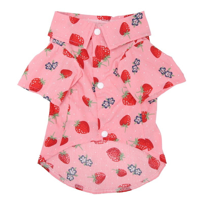Dog Summer Shirts Cute Strawberry Print Turn Down Collar Snap