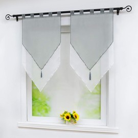 Joyswahl Voile Bistro Curtains with Tassel Panneaux, Two Tone, Lydia Double Layer Short Curtain with Loops, Pack of 2