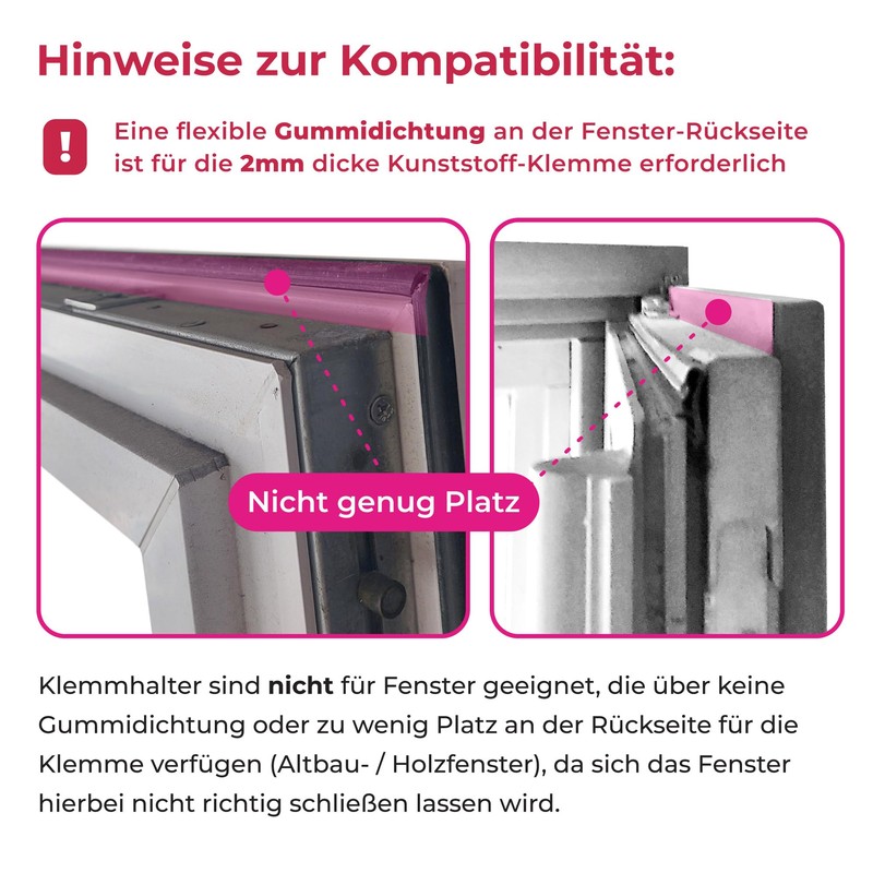 Metal Klemmfix clamp holder for clamping tensioned pleated blinds to