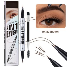 Dual-Ended Eyebrow Pencil, Waterproof Dark Brown Brow with Micro-Fork-Tip & Spoolie Brush, Create Natural Hair-Like Defined Brows, Last All-Day (01# DARK BROWN)