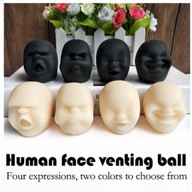 Funny Human Face Emotion Balls - Fidget Stress Relief Squeeze Balls for Kids & Adults, Sensory Toys for Autism (Black, Happy)