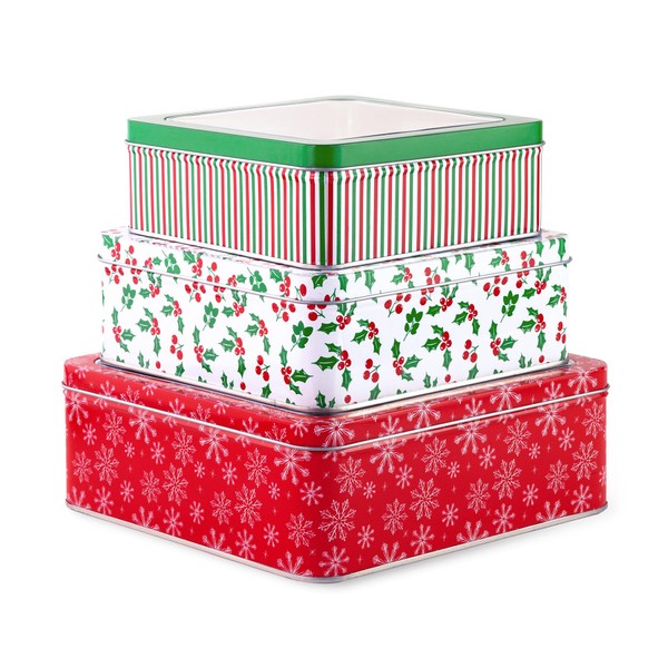 Steel Mill & Co Square Tin Containers with Lids, 3
