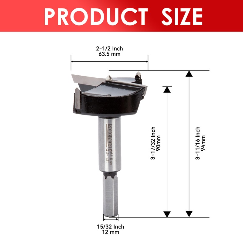 Mollom 2-1/2" (63.5mm) Forstner Drill Bit for Precise Woodworking with