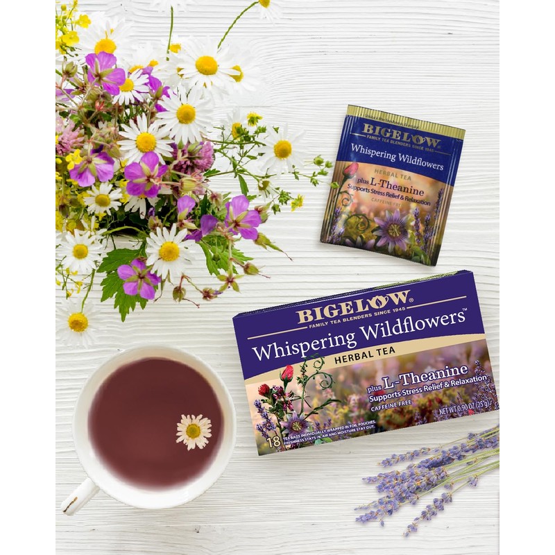 Bigelow Tea Whispering Wildflowers plus L-Theanine, 18 Count (Pack of