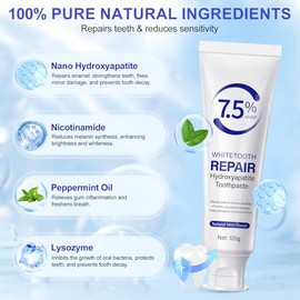 Hydroxyapatite Toothpaste 7.5 for Enamel Protection and Tooth Strengthening, Gentle Mint Fluoride-Free Toothpastes for Sensitive Teeth (120g/4.23oz)