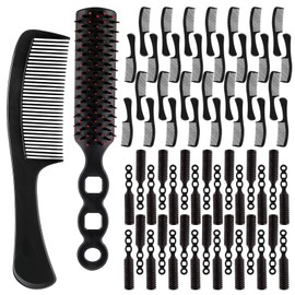 JJUNW 60 Pcs Hair Brush and Comb Set, Bulk Hair Brushes for Homeless Individually Wrapped, Lightweight Hair Brush and Comb for Women, Kids, Hotel Travel (Black)