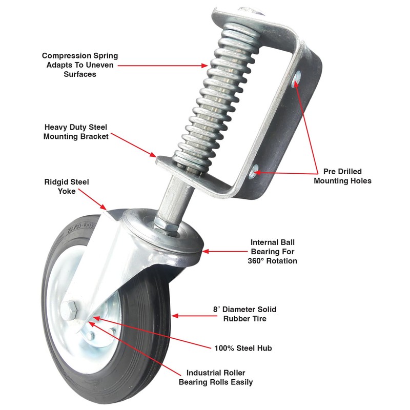 Tech Team #00884 8-Inch Spring-Loaded Gate Caster – Heavy Duty