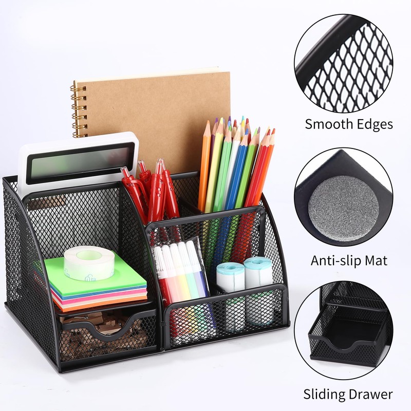 Zawaer Desk Organiser Office, Mesh Metal Office Accessories, Sorting Compartments